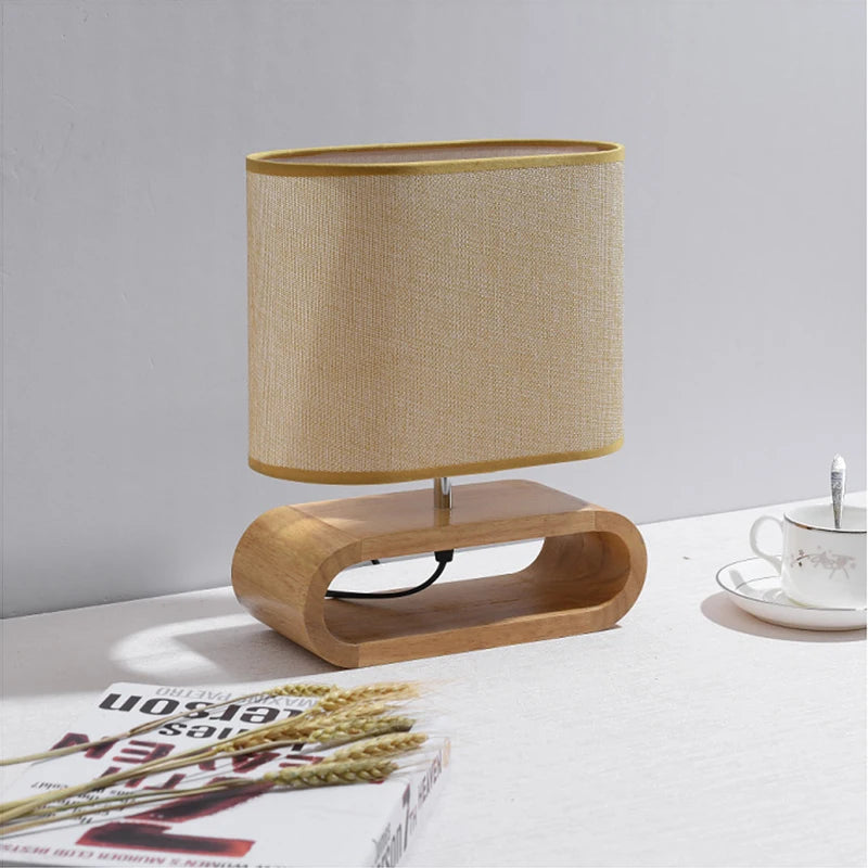 lampe de table nordique en bois créative moderne abat-jour en lin - vue 3 sur 6