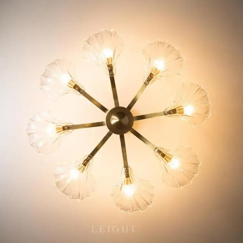 plafonnier en verre antique coquille cuivre lumière moderne design élégant - vue 4 sur 7