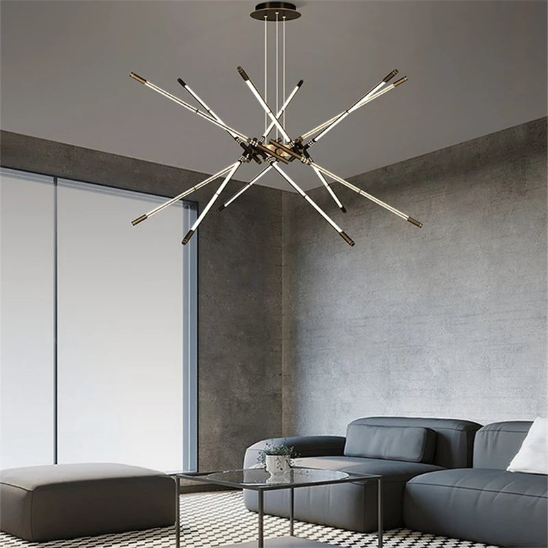 lustre moderne simple en cuivre de luxe suspendu - vue 5 sur 12