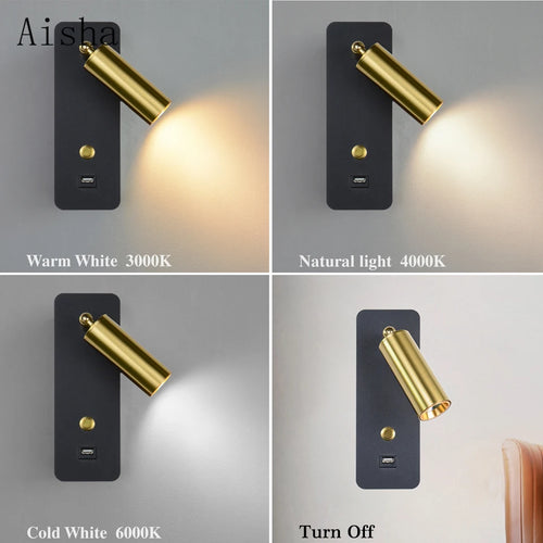 applique murale led moderne artistique avec interrupteur et usb - vue 5 sur 9