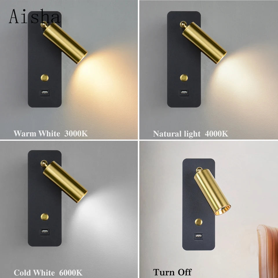applique murale led moderne artistique avec interrupteur et usb - vue 5 sur 9