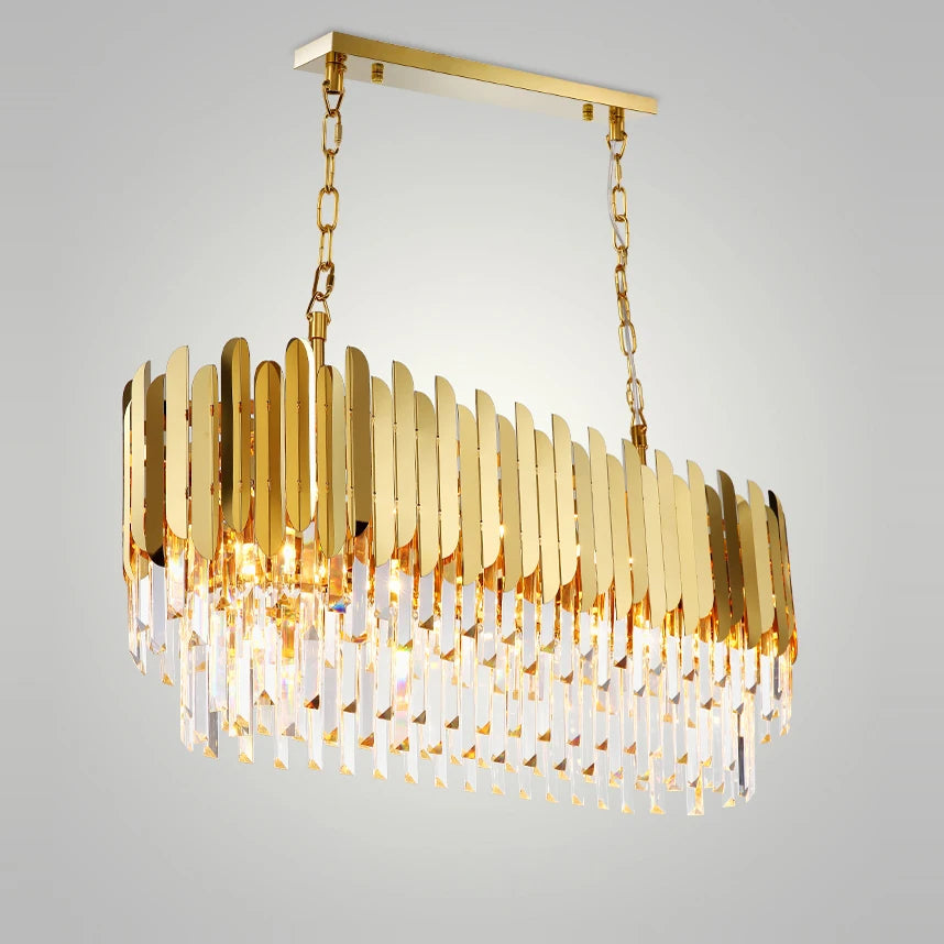 lustre en cristal design art déco en acier inoxydable avec éclairage led - vue 2 sur 19