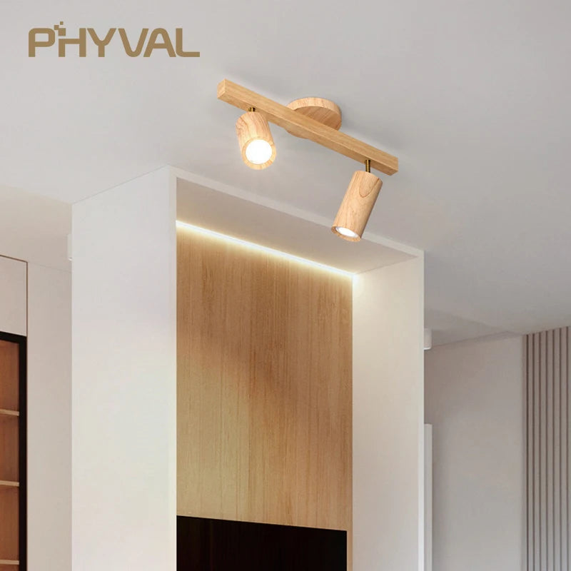 Plafonnier projecteurs spots sur rail LED nordique salon mur allée barre éclairage magasin de vêtements en bois - vue 6 sur 10