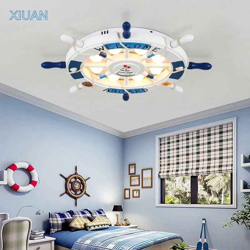 lustre méditerranéen en bois pour enfants avec led - vue 2 sur 10