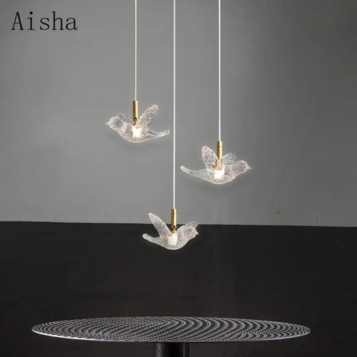 suspension moderne en forme d'oiseau en cuivre et acrylique décoratif - vue 2 sur 9