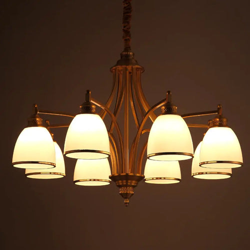 lustre moderne en cuivre avec abat-jour en verre blanc - vue 2 sur 6