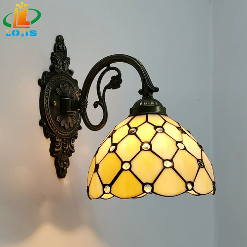 applique murale classique en perles de verre style tiffany - vue 3 sur 6