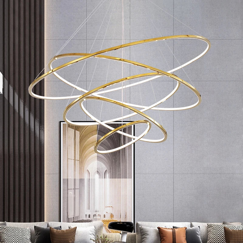 lustre nordique cercle doré éclairage intérieur décoratif - vue 5 sur 11
