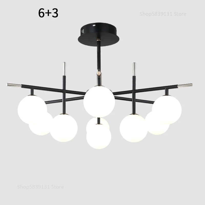 lustre nordique en fer avec boule de verre led pour restaurant - vue 14 sur 20