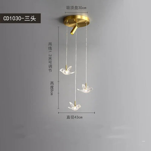 suspension moderne en forme d'oiseau en cuivre et acrylique décoratif - vue 7 sur 9