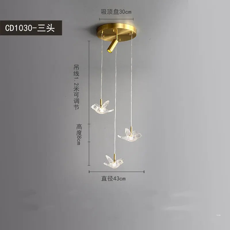 suspension moderne en forme d'oiseau en cuivre et acrylique décoratif - vue 6 sur 9