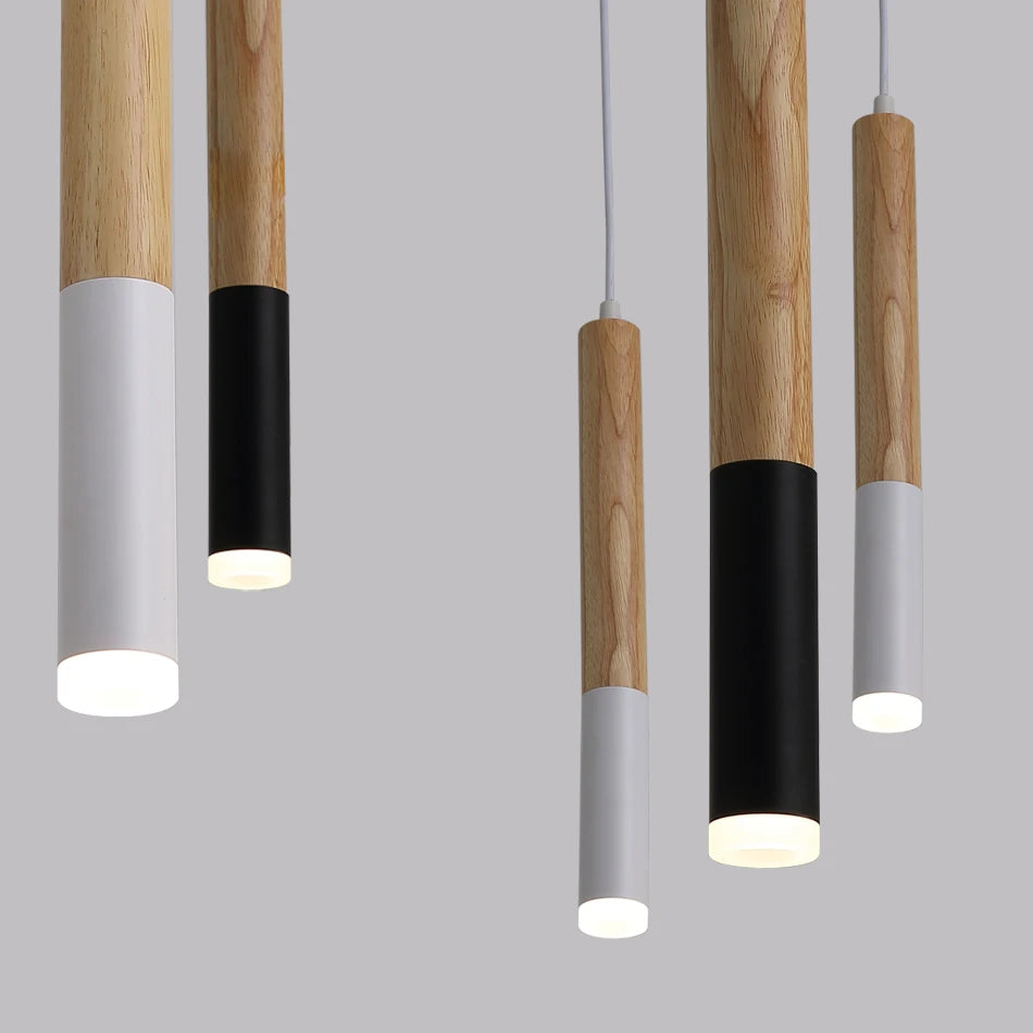 Bois suspension LED lumière 7W lampe suspendue salle à manger/salon cuisine île boutique bar café droplight Long Tube lampes suspendues nordiques - vue 4 sur 6