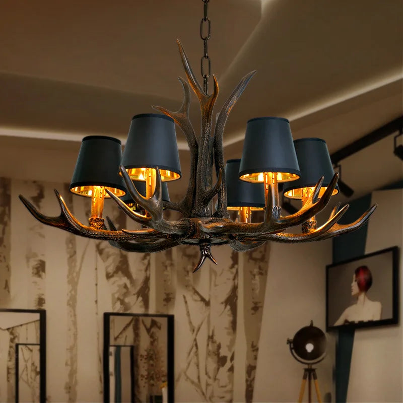lustre vintage amérique pour café bar hôtel avec suspension deerhorn - vue 3 sur 8
