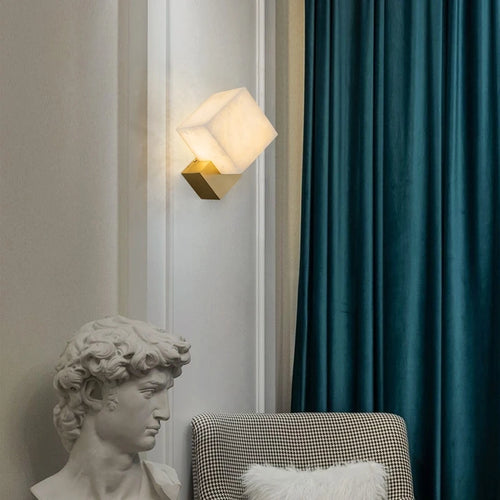 Applique murale de luxe en jade Luminaires LED modernes décoration de la maison étude salon chambre chevet carré en marbre Luminaires - vue 5 sur 7