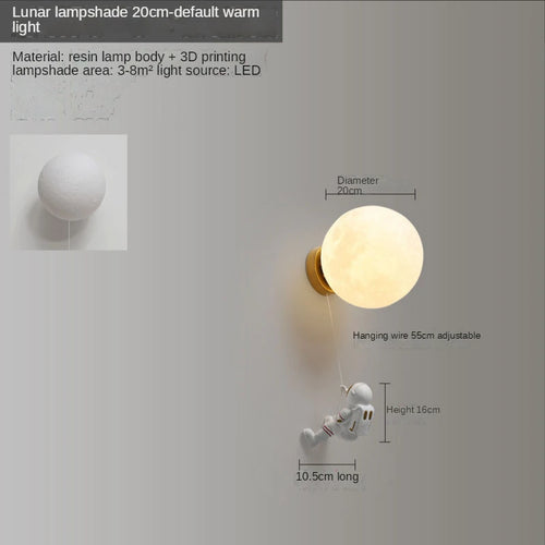 applique murale astronaute enfants 3d lune décoratif chevet - vue 9 sur 18