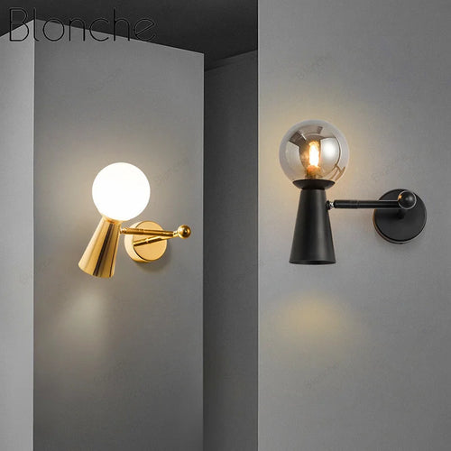 applique murale en fer forgé tête de verre rotative lampes LED décoratives - vue 2 sur 12