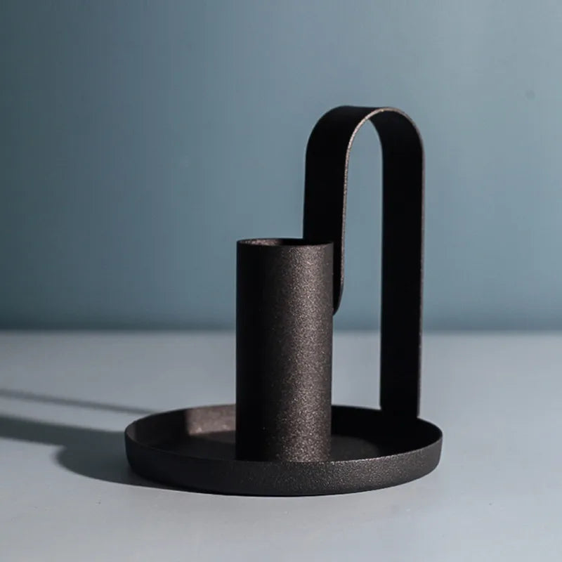 bougeoir en métal forgé simple et élégant pour décoration - vue 2 sur 7