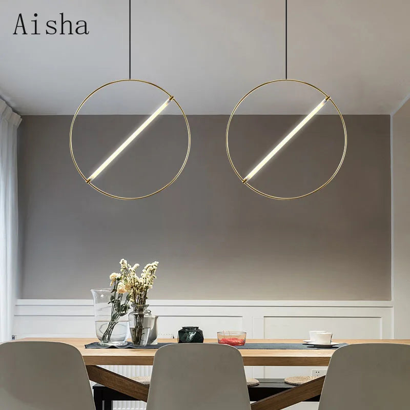 suspension design moderne en forme danneau doré pour intérieur élégant - vue 4 sur 5
