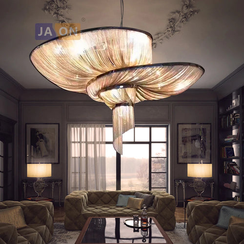 lustre rétro vintage en aluminium avec chaîne dorée et chromée - vue 6 sur 6