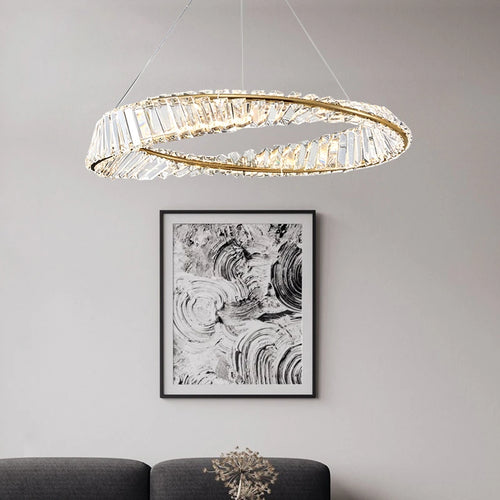 lustre moderne de luxe en cristal lampe annulaire suspendue - vue 7 sur 9