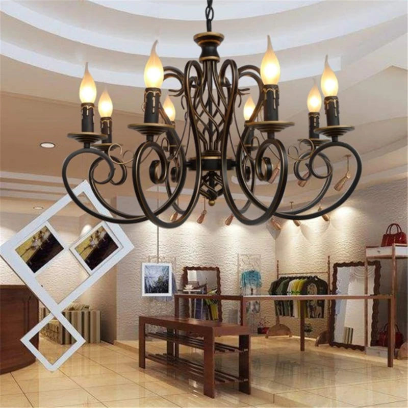 lustre en fer antique cristal rétro éclairage nordique décoratif - vue 4 sur 10