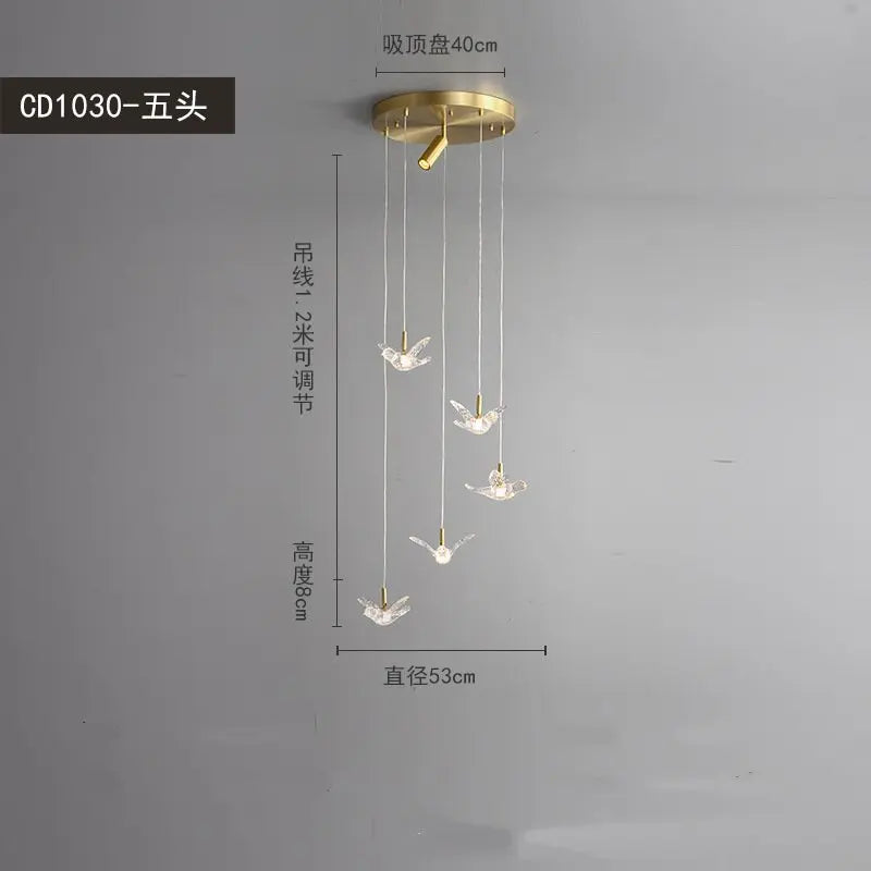 suspension moderne en forme d'oiseau en cuivre et acrylique décoratif - vue 7 sur 9