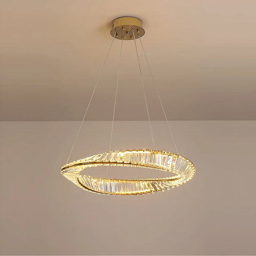 lustre en cristal doré et argenté à intensité variable à led - vue 4 sur 13