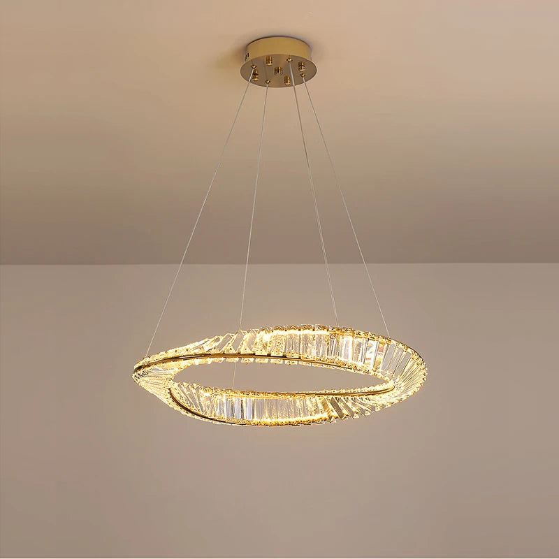 lustre en cristal doré et argenté à intensité variable à led - vue 3 sur 13