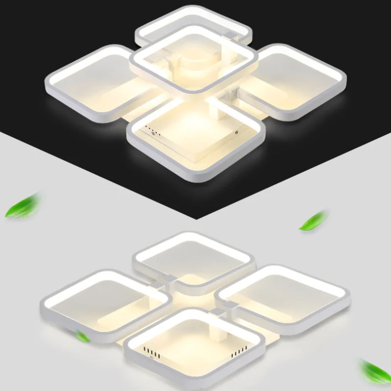 lustre en fer à led avec abat-jour rectangulaire moderne - vue 5 sur 5