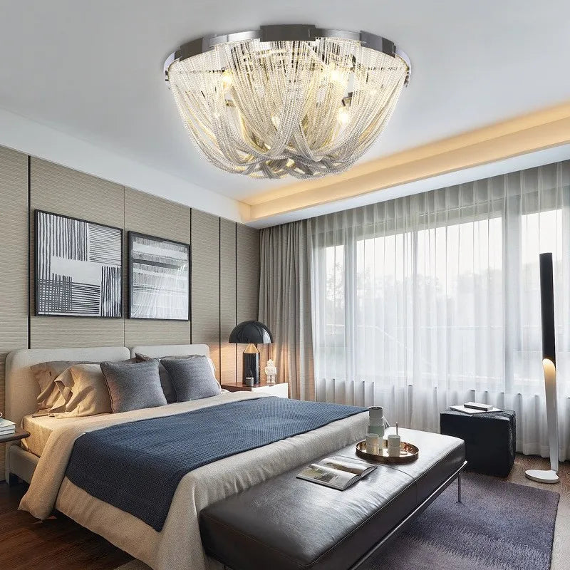 Designer LED Deiling Light Handmade Tassel Aluminum Chain Ceiling Light, Suitable For Living Room/Bedroom Home Decoration Lights - vue 3 sur 11