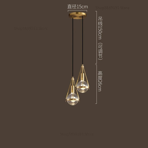suspension luminaire loft led en cuivre cristal nordique