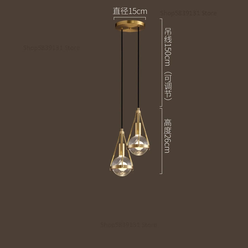suspension luminaire loft led en cuivre cristal nordique