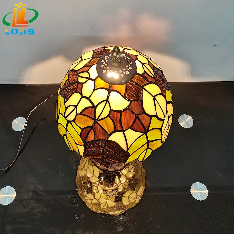 lampe de bureau tiffany en verre coloré avec support métal - vue 5 sur 5
