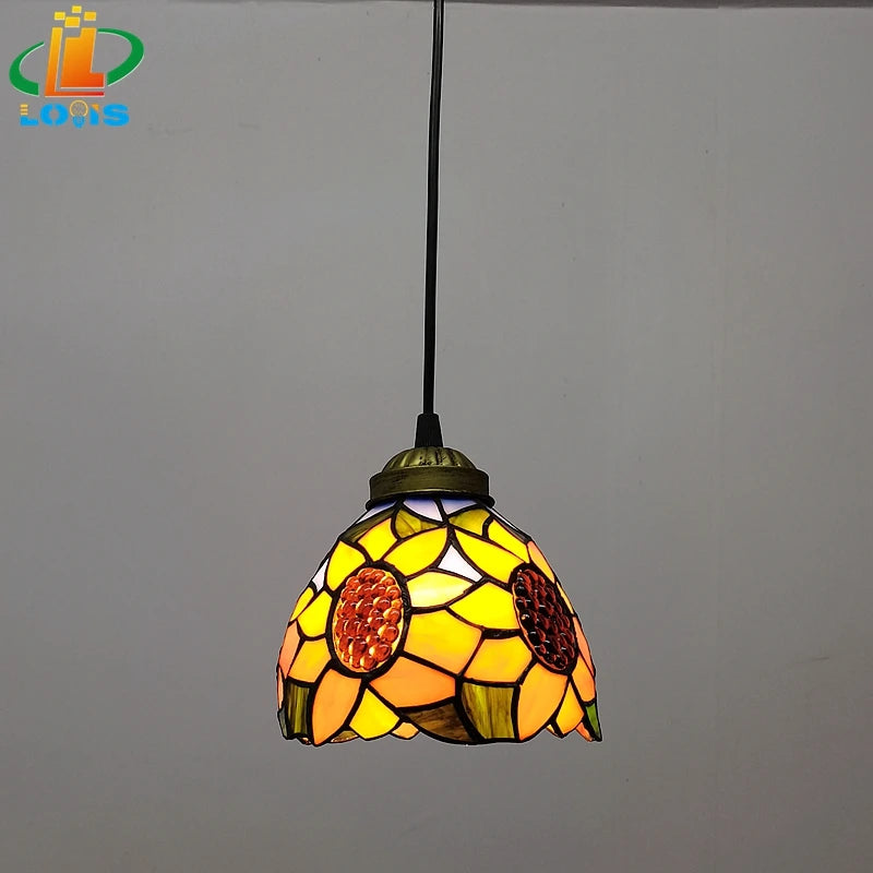 lustre style européen tournesol en verre vintage pour bar - vue 5 sur 8