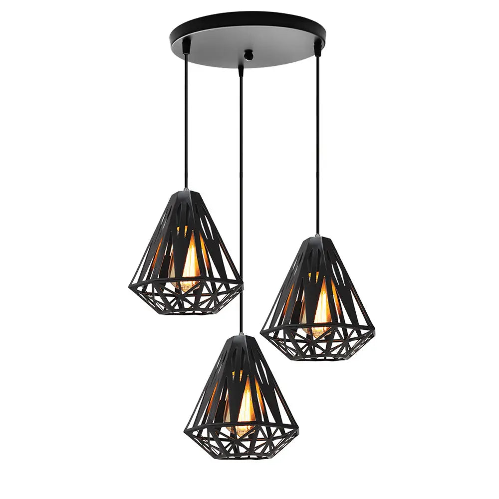 suspension industrielle vintage cage fer art diamant led - vue 14 sur 14