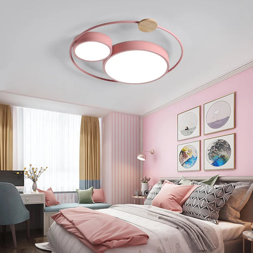 plafonnier led nordique en bois acrylique décoration ronde macaron - vue 4 sur 14