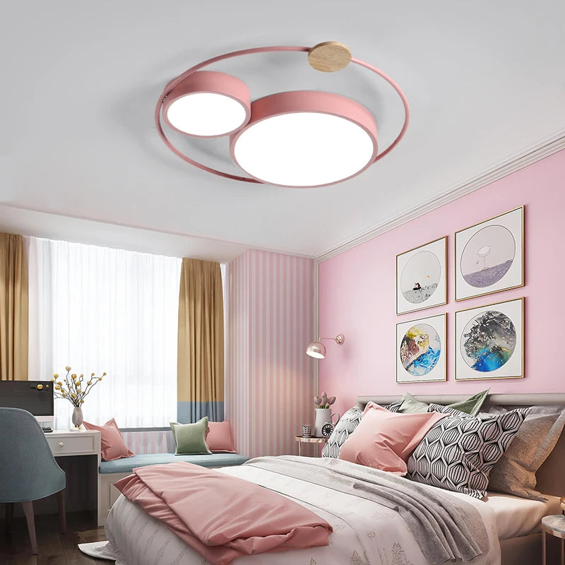 plafonnier led nordique en bois acrylique décoration ronde macaron - vue 4 sur 14