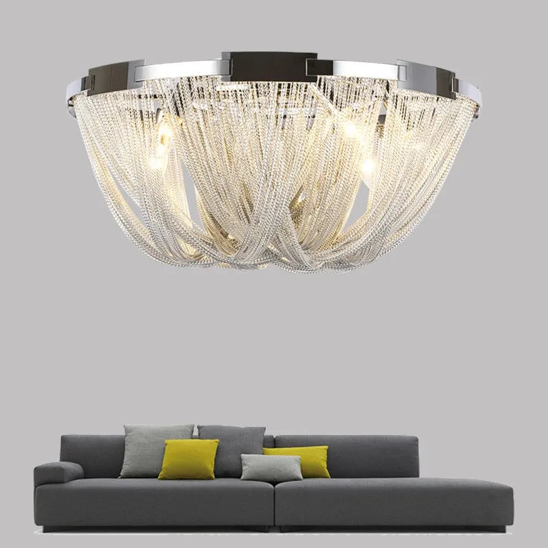 Designer LED Deiling Light Handmade Tassel Aluminum Chain Ceiling Light, Suitable For Living Room/Bedroom Home Decoration Lights - vue 1 sur 11