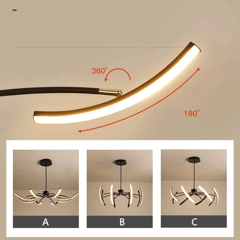 lustre noir 6 lumières réglable en métal moderne - vue 6 sur 10