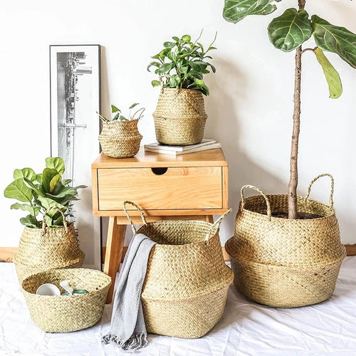 panier en osier d'algues rotin pour rangement et pique-nique - vue 5 sur 13