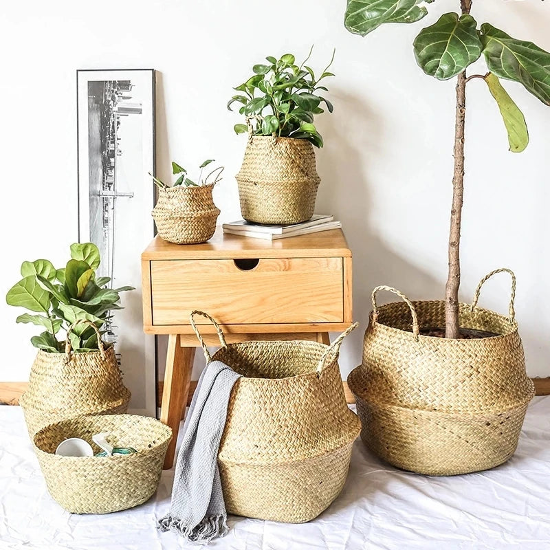 panier en osier d'algues rotin pour rangement et pique-nique - vue 4 sur 13