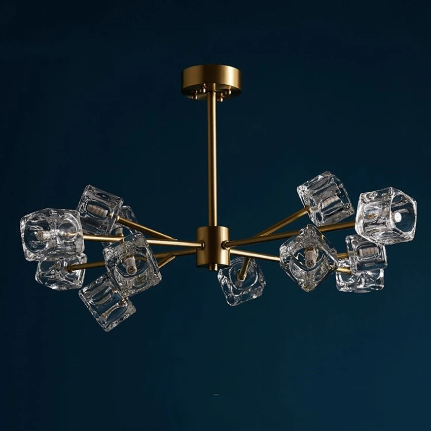 lustre led cube glace cuivre doré éclairage style industriel nordique - vue 3 sur 11