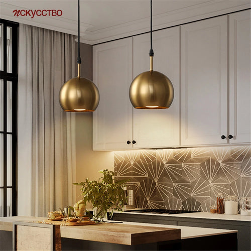 Suspension abat-jour en laiton doré style américain led pour éclairage intérieur loft - vue 2 sur 7