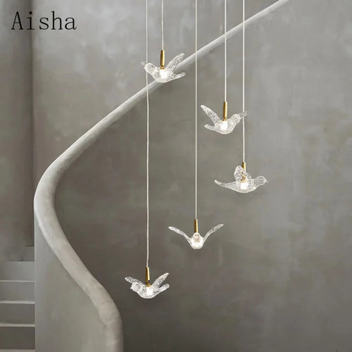 suspension moderne en forme d'oiseau en cuivre et acrylique décoratif - vue 3 sur 9
