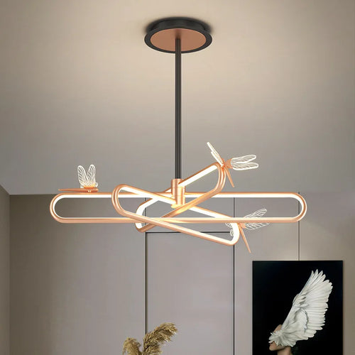 lustre nordique de luxe libellule led rétractable moderne - vue 5 sur 9