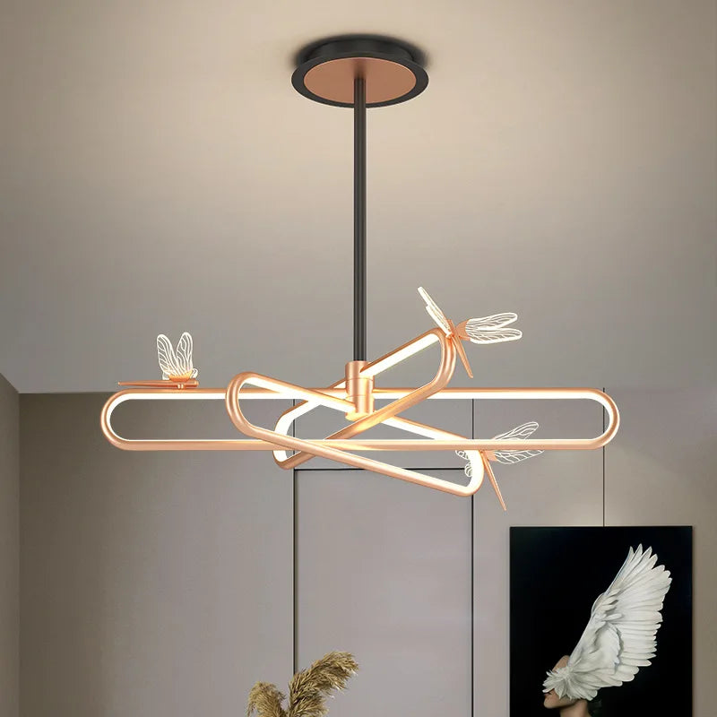lustre nordique de luxe libellule led rétractable moderne - vue 4 sur 9