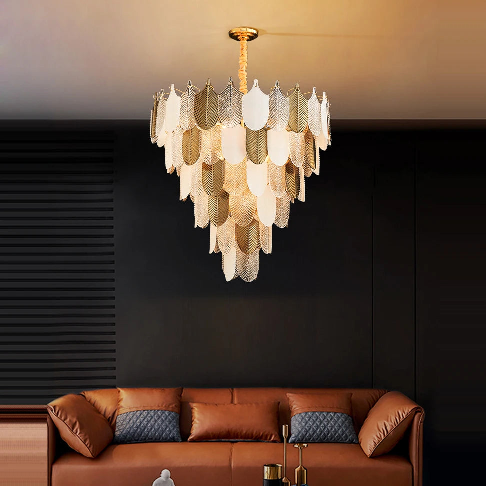 lustre design art déco moderne en acier inoxydable à led - vue 3 sur 12