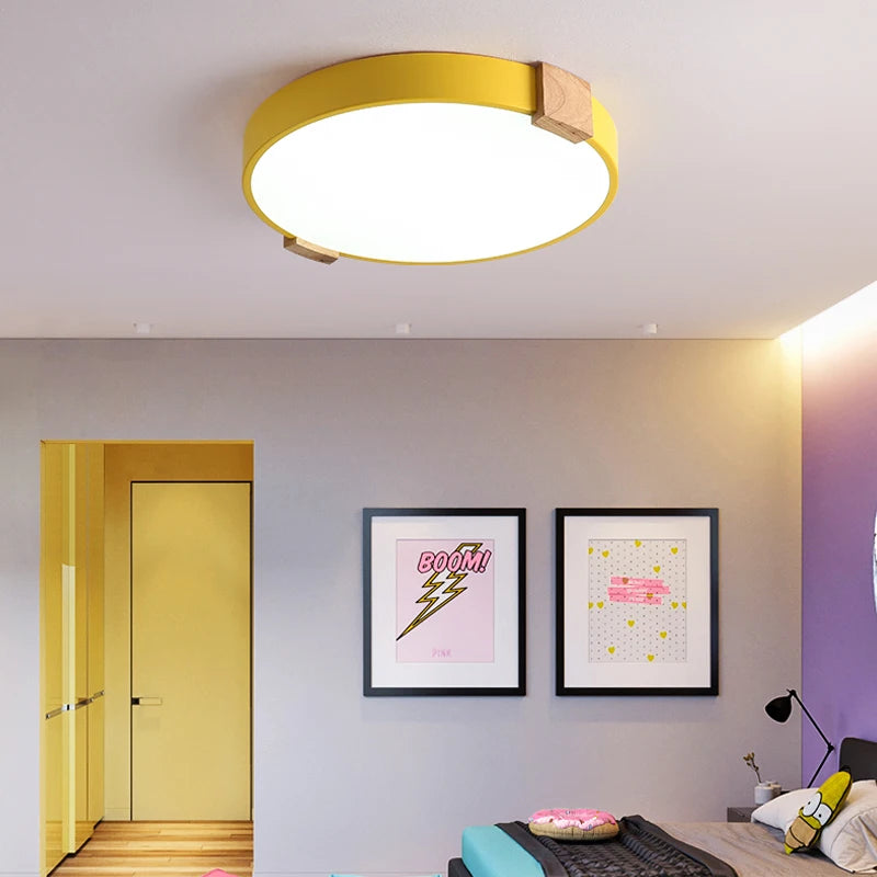plafonnier led rond nordique en fer et bois décoratif créatif - vue 4 sur 10