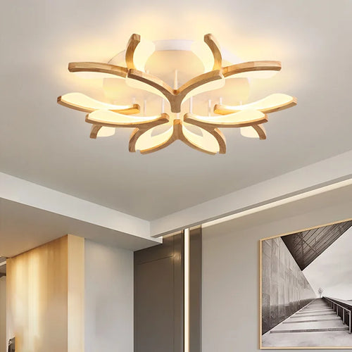plafonnier led nordique en bois massif simple moderne - vue 4 sur 10