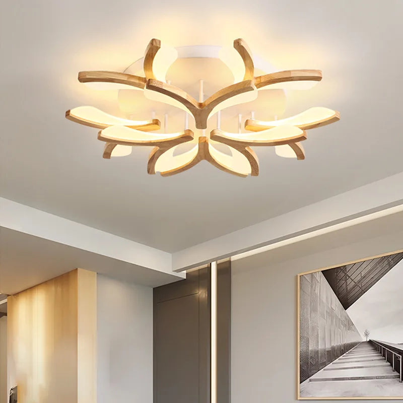plafonnier led nordique en bois massif simple moderne - vue 3 sur 10